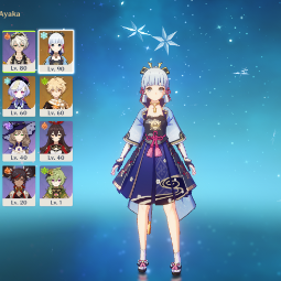 90Lv. Kamisato Ayaka⭐Qiqi🔥Jean💜NA💜20 CHARACTERS💜AR. 51💜1737 PRIMOGEM 0